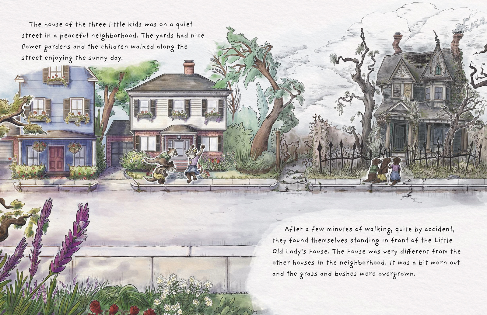 Interior spread from Dada and the Three Little Kids