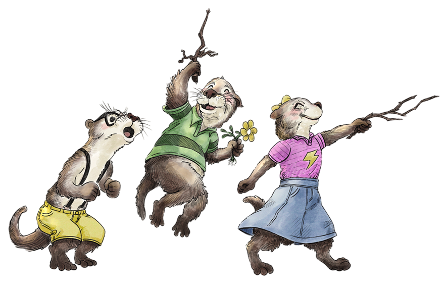 The three little kids — Electra, Ivan the Terrible and Jehoshaphat — dancing and marching with their sticks.
